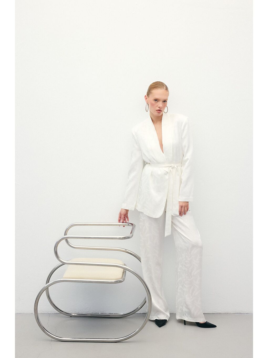 Jakar Saten Pantolon - Ekru-1