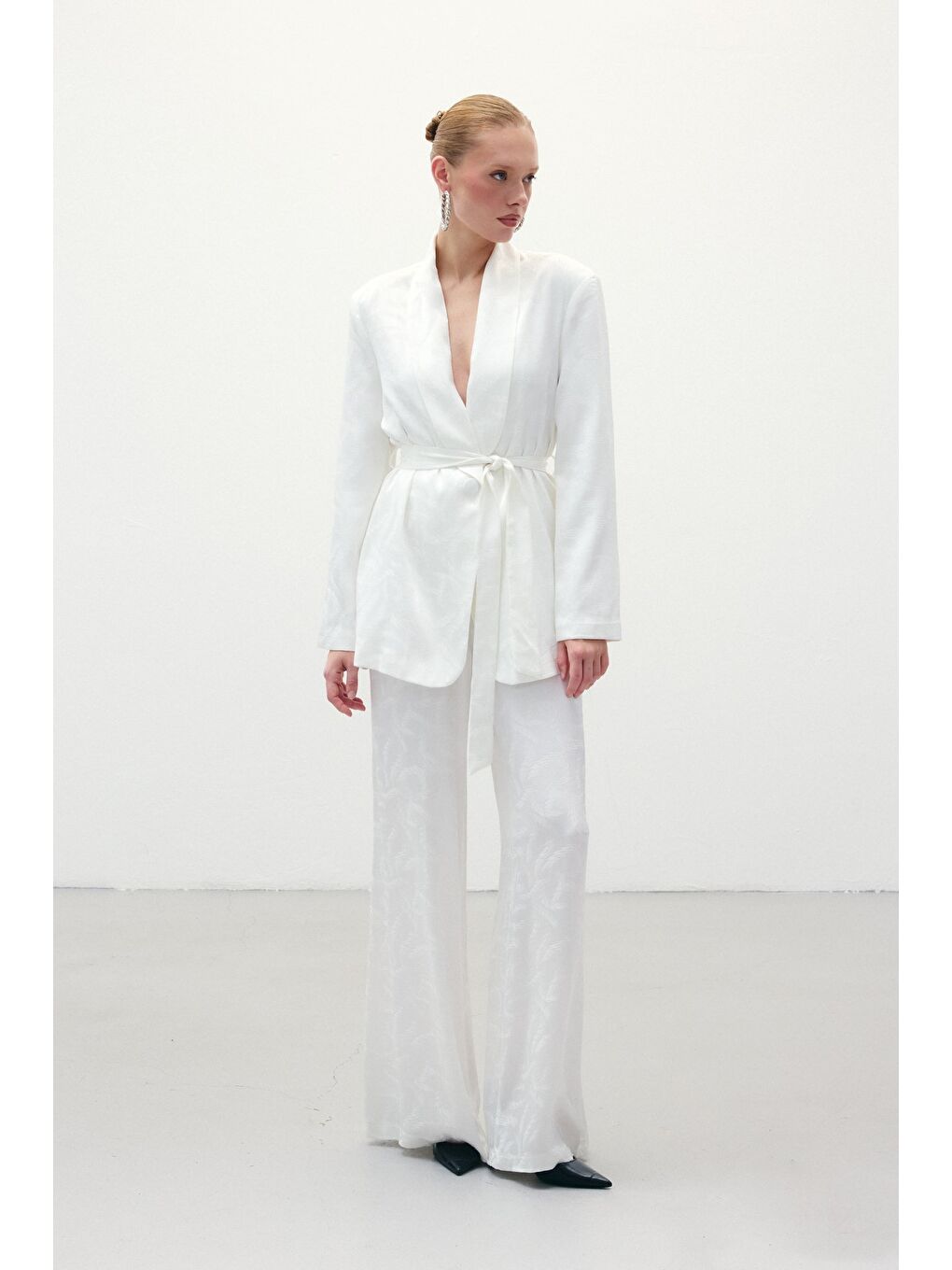 Jakar Saten Pantolon - Ekru-2