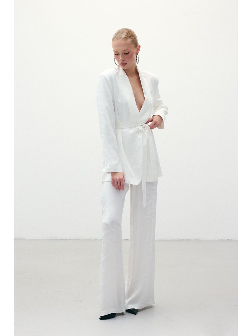 Jakar Saten Pantolon - Ekru-4