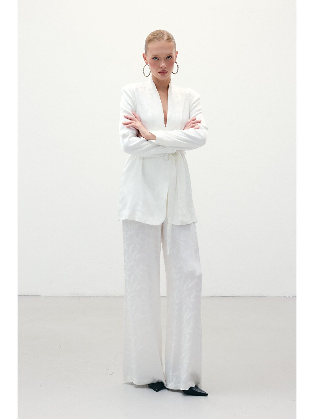 Jakar Saten Pantolon - Ekru-5