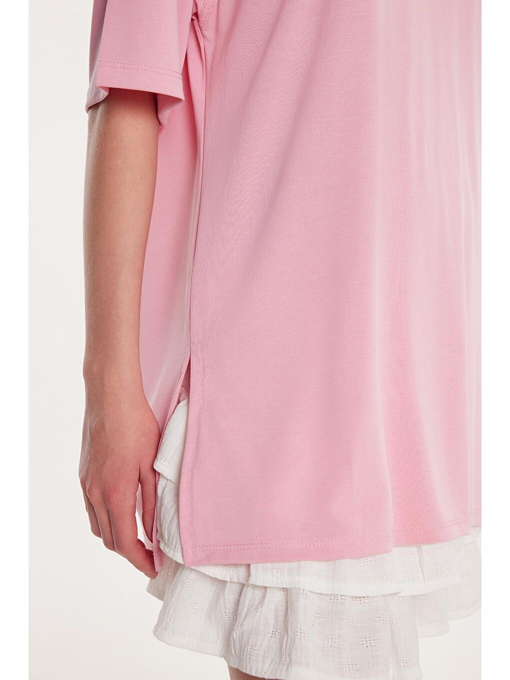 Kadın Modal Kumaş Regular Fit Kısa Kollu Bisiklet Yaka Pembe Tişört-2