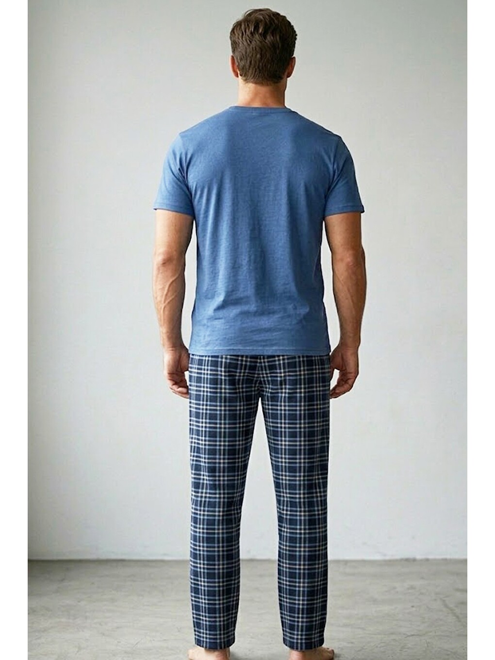 İndigo Cep Nakışlı Örme Kısa Kollu Pijama Takım 8000-2
