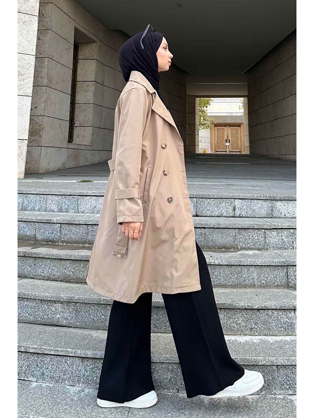 Bej Klasik Kuşaklı Trenç Vizonrengi-2