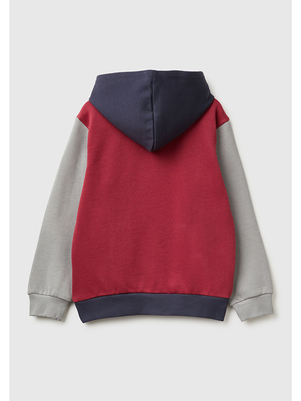 Erkek Çocuk Bordo-Gri Önü Logo Baskılı Cepli Nervürlü Kapüşonlu Sweatshirt-1