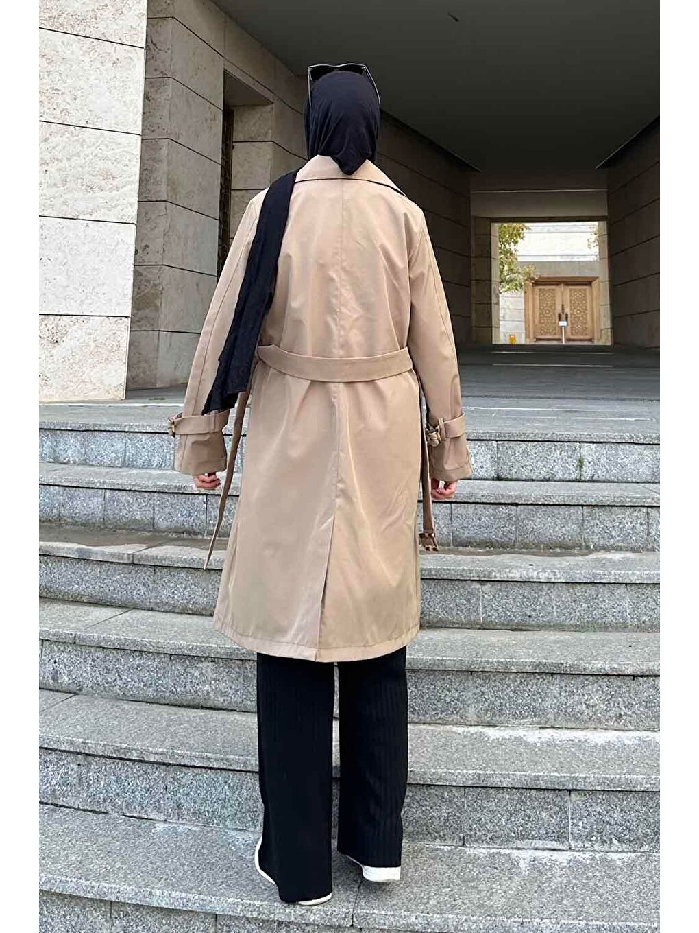 Bej Klasik Kuşaklı Trenç Vizonrengi-3