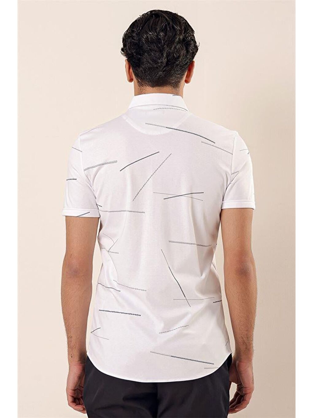 Beyaz Kısa Kollu Örme Düğmeli Yaka Cepsiz Pamuklu Casual Slim Fit Dar Kesim Gömlek 1004230202-4