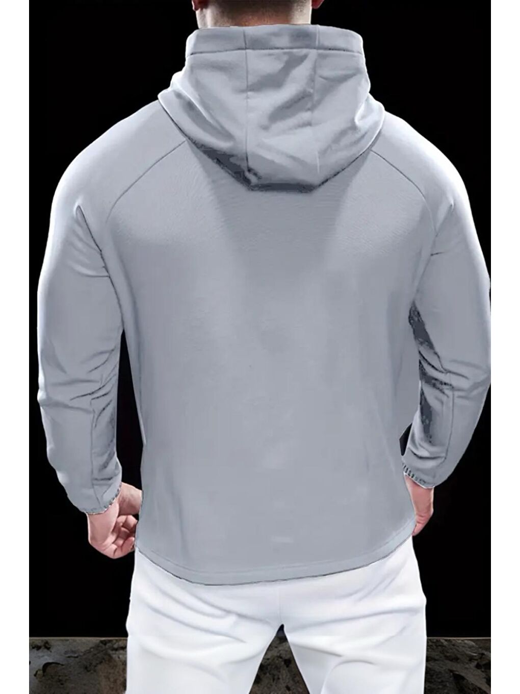 Oksit Gri Sogga Antreman Spor Fitness Scuba Kumaş Kapüşonlu  Erkek Fermuarlı Sweatshirt - 2