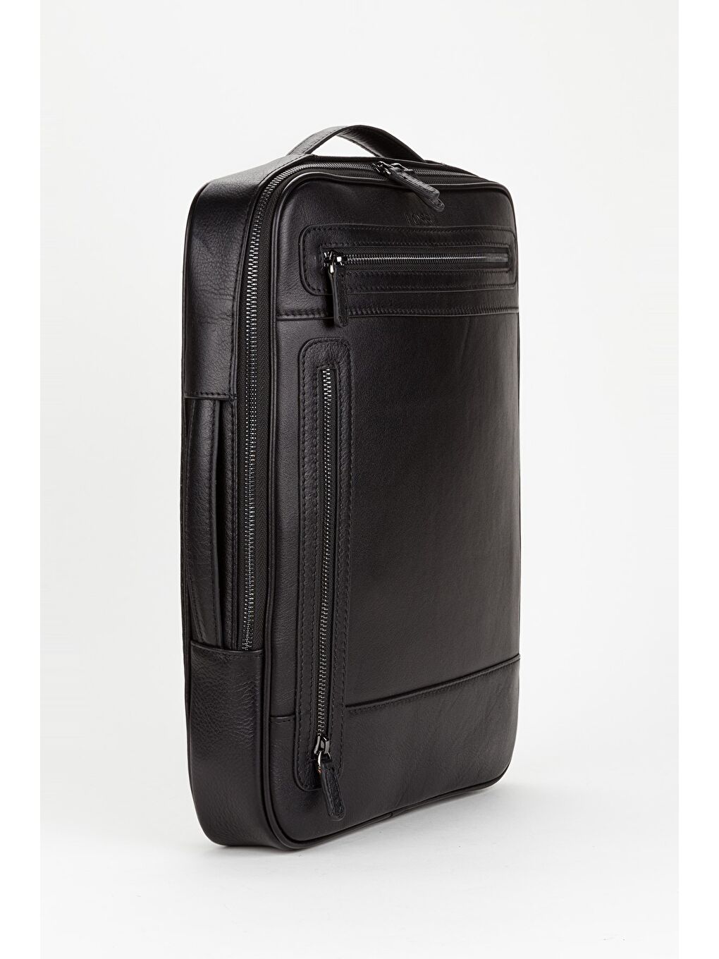 Siyah %100 Hakiki Deri 15,6 inç Laptop & Evrak Çantası Sırt Çantası-3