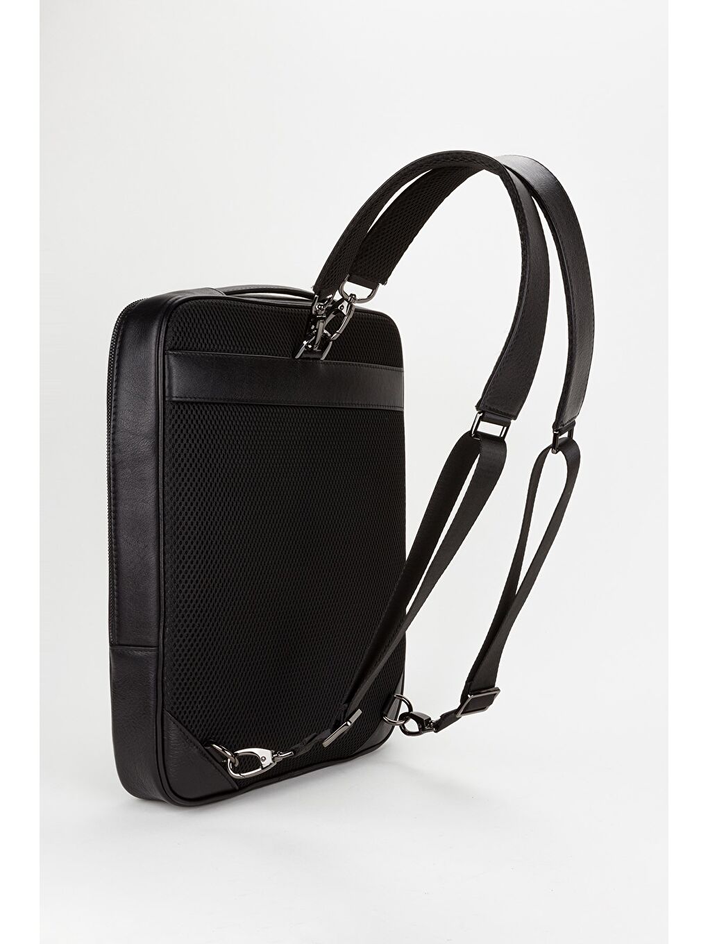 Siyah %100 Hakiki Deri 15,6 inç Laptop & Evrak Çantası Sırt Çantası-5