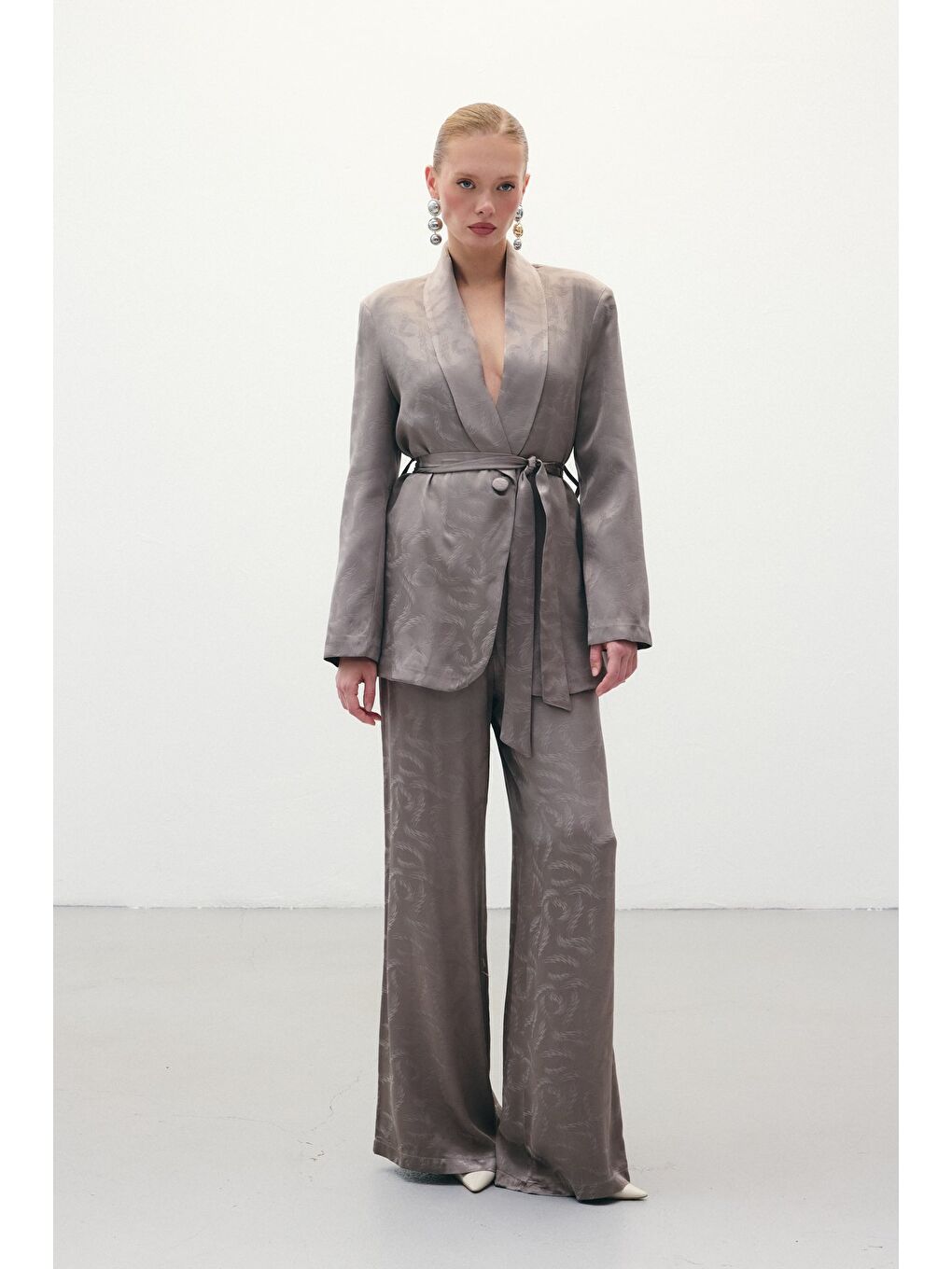 Bej Jakar Saten Pantolon - Vizon