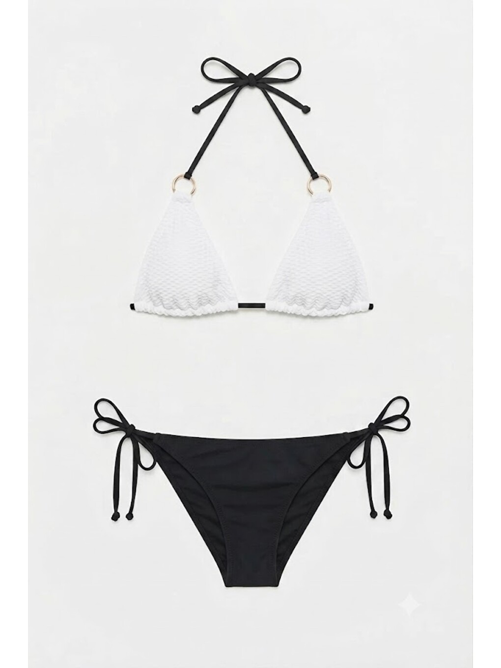 Halkalı Üçgen Bikini Takım 3201 Siyah/beyaz