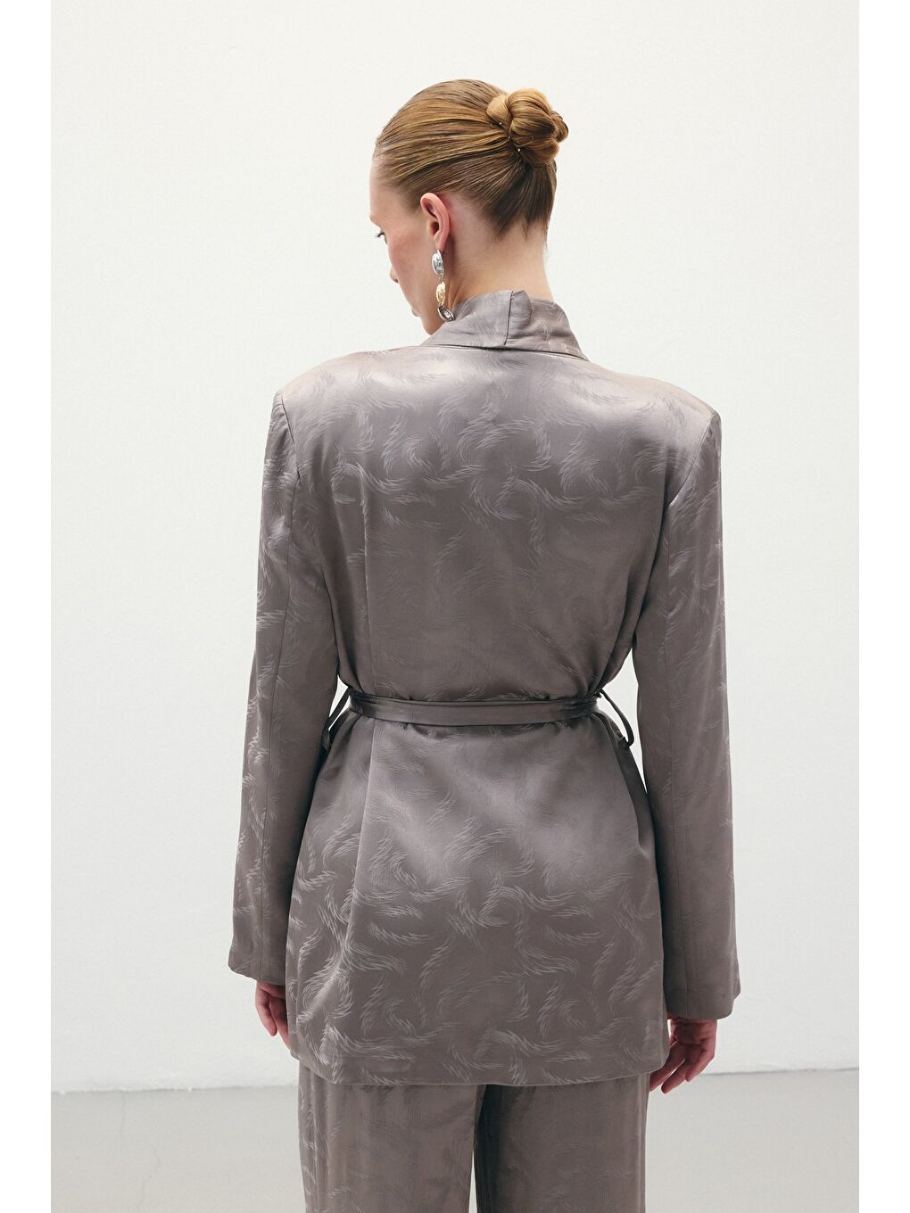 Bej Jakar Saten Ceket - Vizon-3