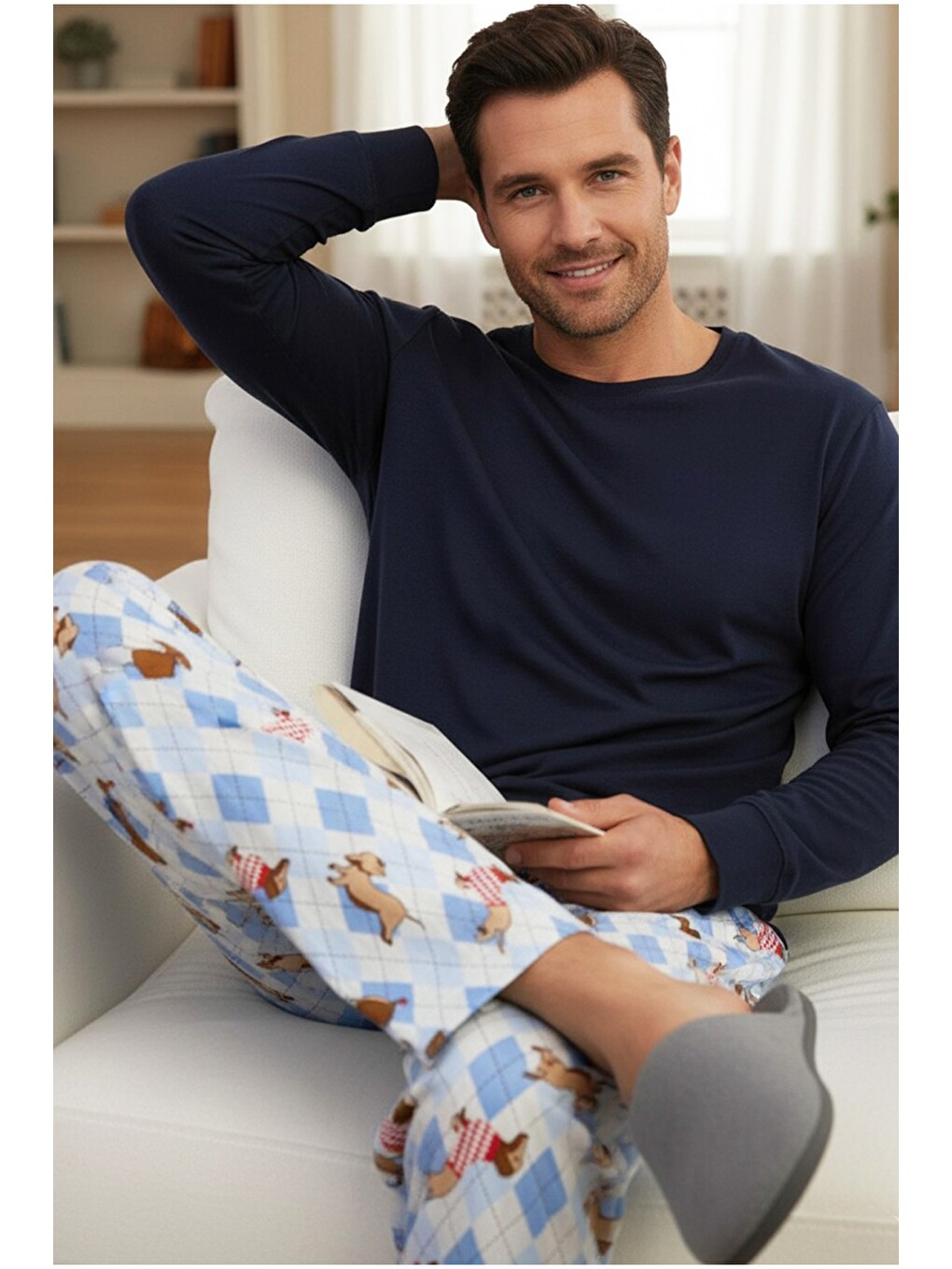 Karışık Istakoz Desenli Uzun Kollu Pamuklu Örme Pijama Takım 7972