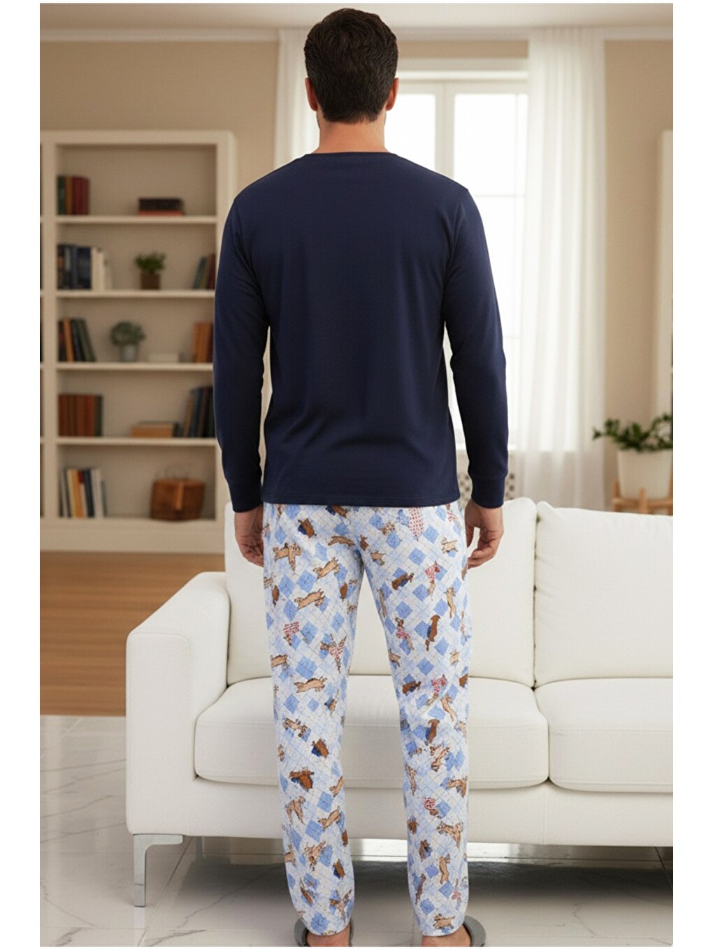 Karışık Istakoz Desenli Uzun Kollu Pamuklu Örme Pijama Takım 7972-2