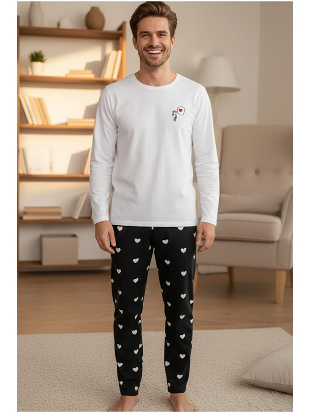 Karışık Erkek Ekose Merry Christmas Baskılı Yılbaşı Temalı Örme Pijama Takım 7969-1