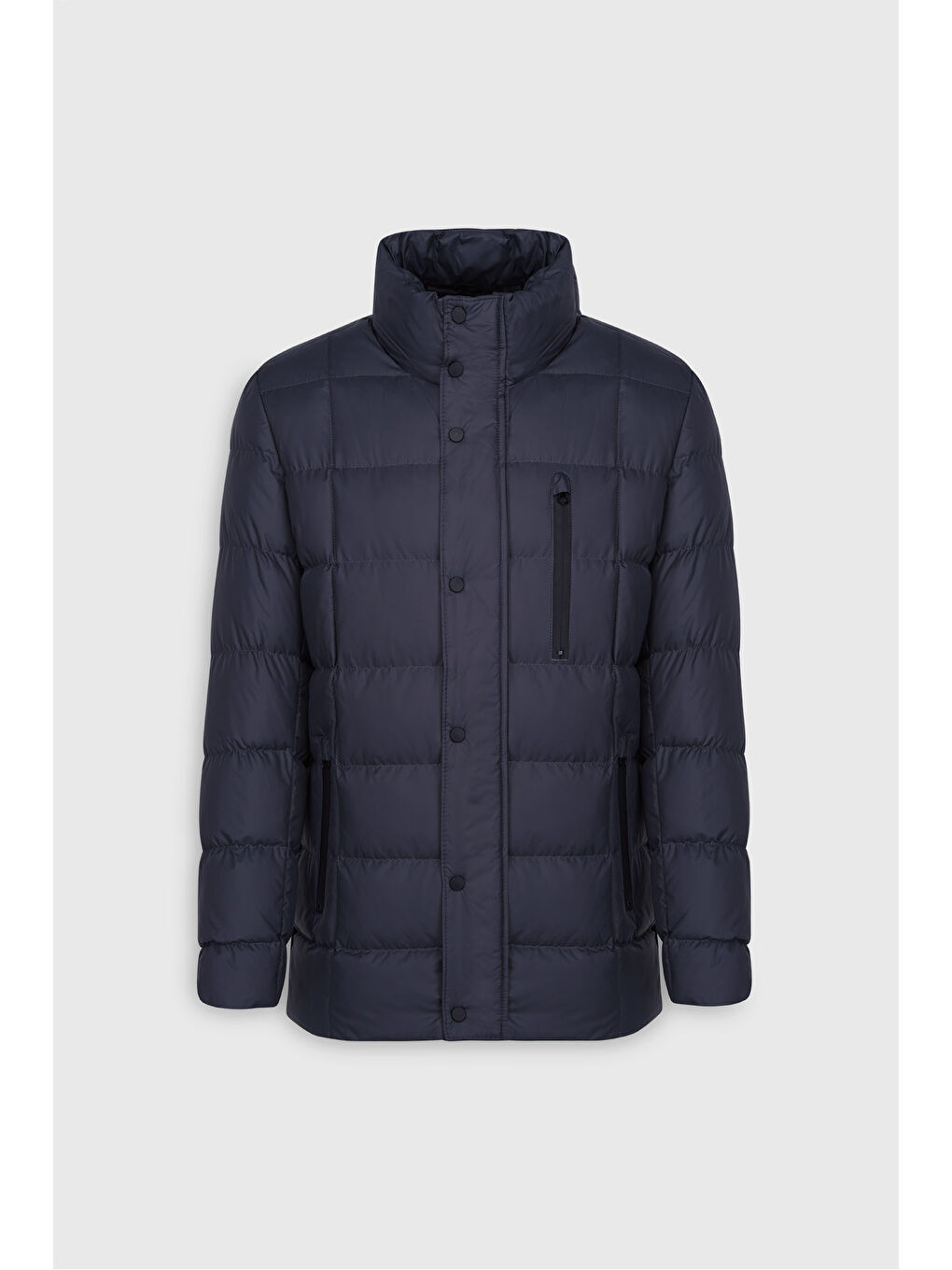 Erkek Lacivert Standart Fit Normal Kesim Dik Yaka Yan Cepli Mont-7