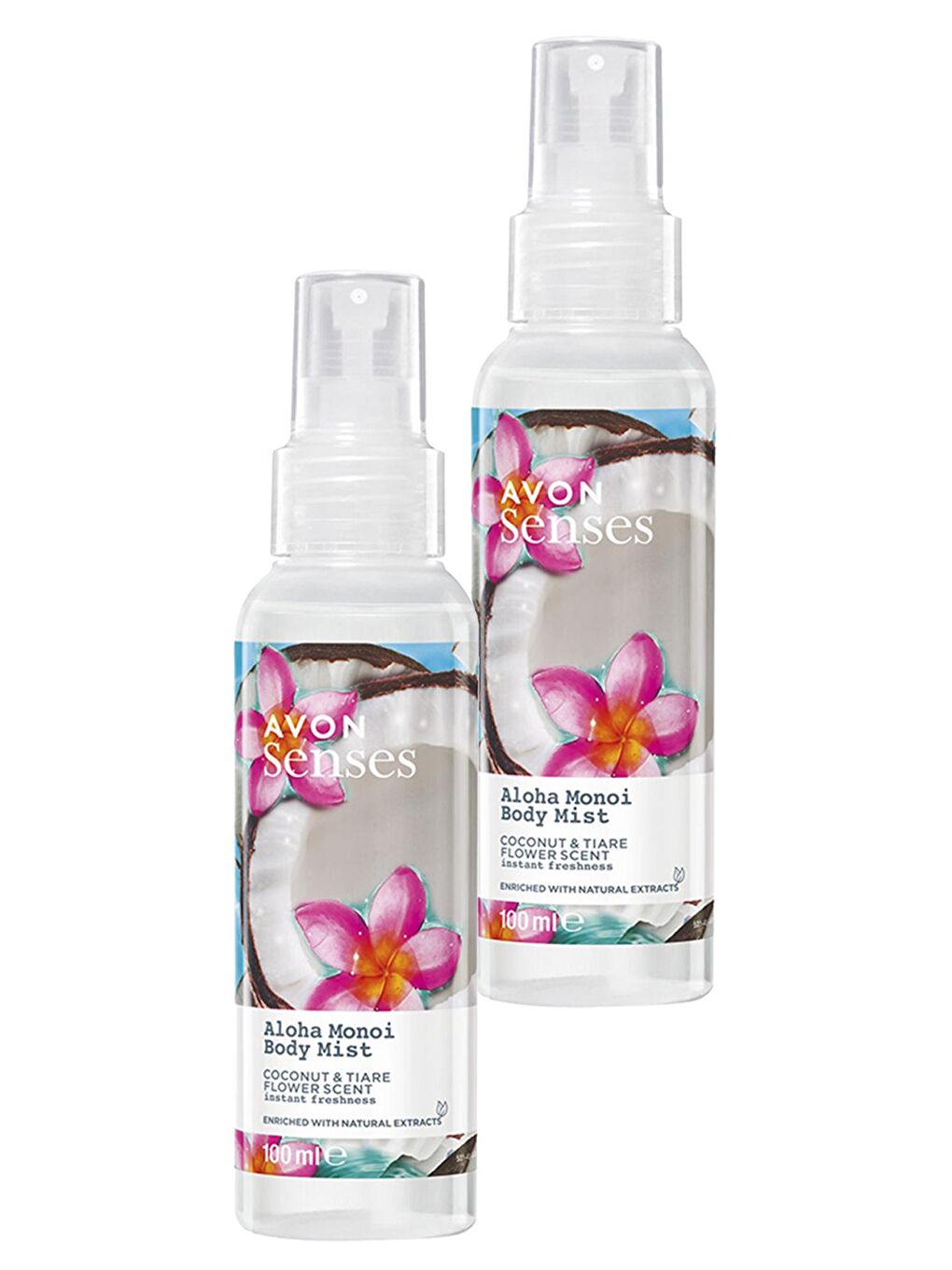 AVON Renksiz Aloha Monoi Hindistan Cevizi ve Taç Çiçeği Kokulu Vücut Spreyi 100 Ml. İkili Set