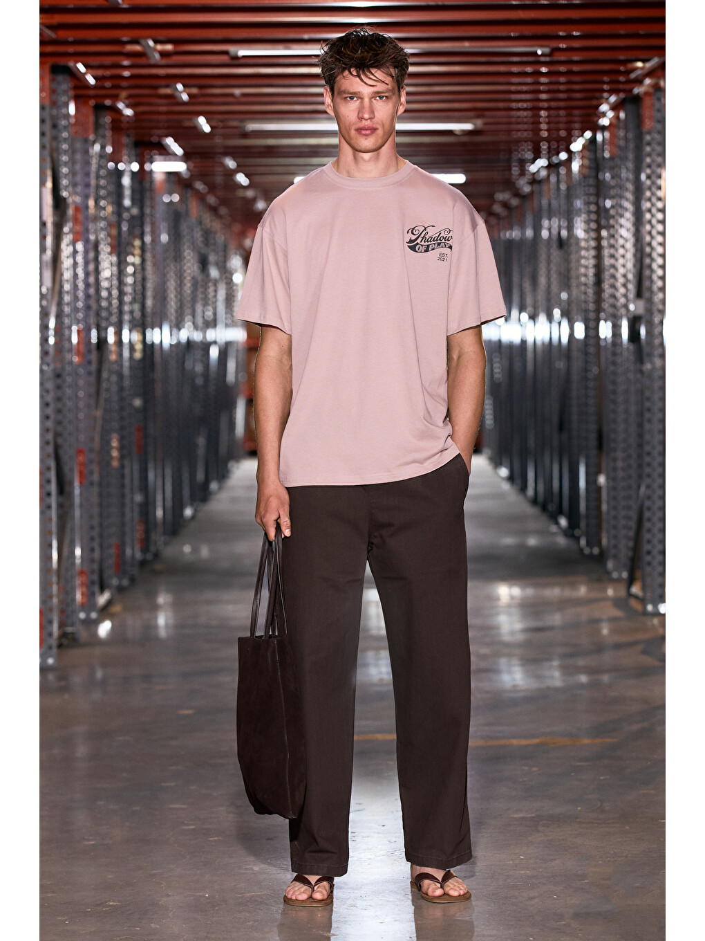 Pembe AMIDIO Erkek %100 Organik Pamuklu Baskı Detaylı Regular Fit Yuvarlak Yaka PUDRA T-Shirt-3