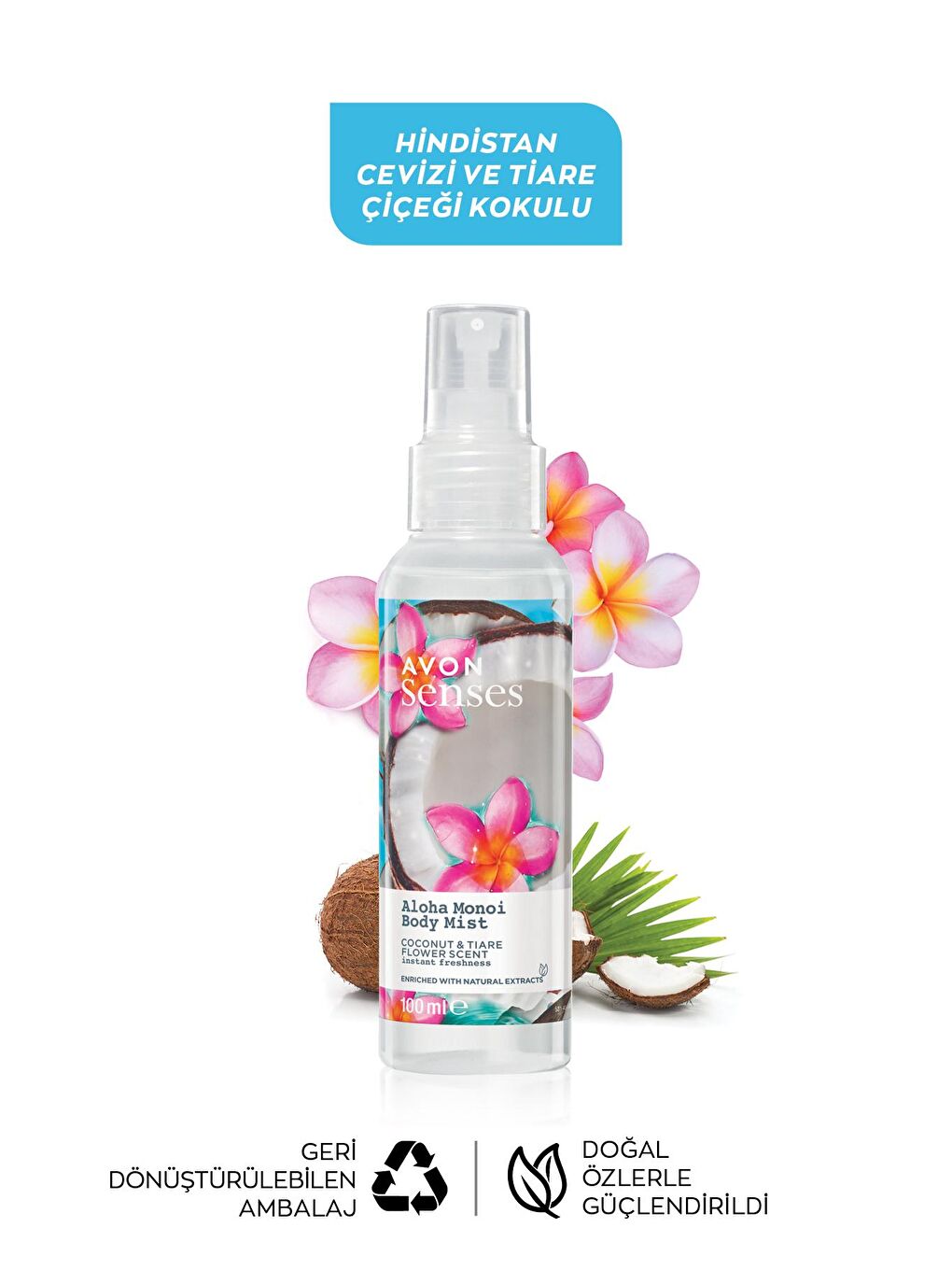 AVON Renksiz Aloha Monoi Hindistan Cevizi ve Taç Çiçeği Kokulu Vücut Spreyi 100 Ml. İkili Set - 2