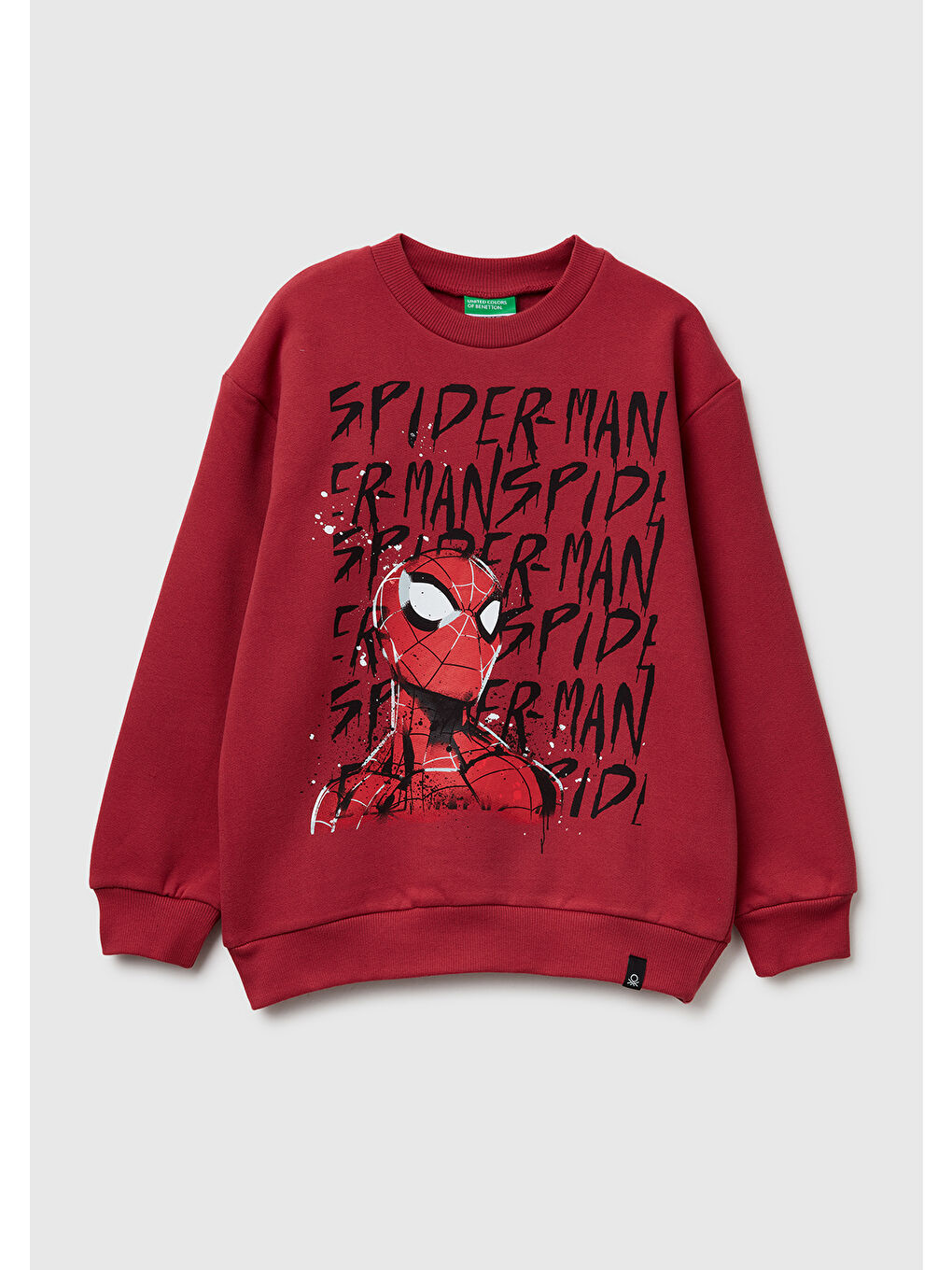 Erkek Çocuk Bordo Spiderman Baskılı Logolu Ribanalı Yuvarlak Yaka Sweatshirt