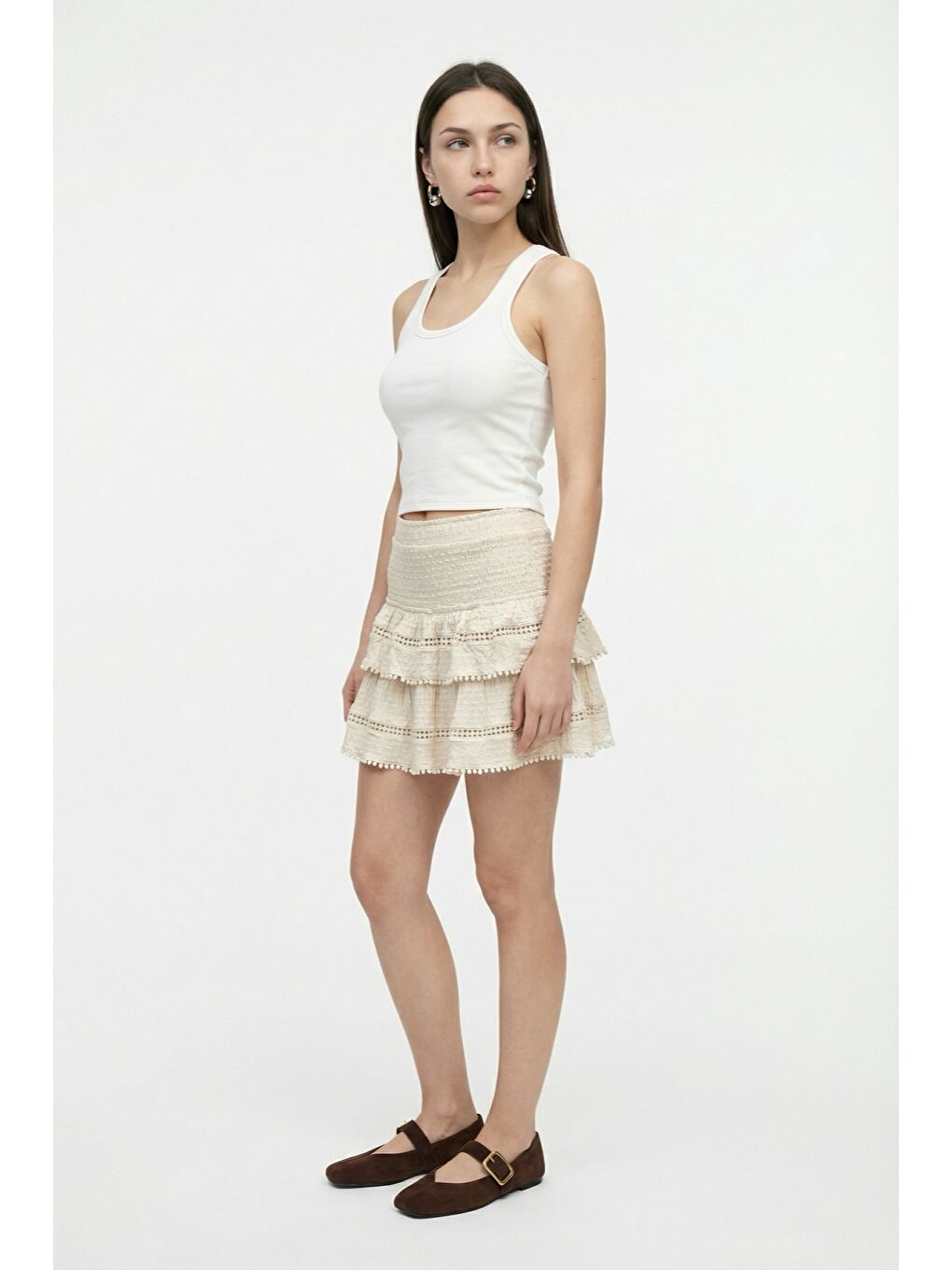 Fitilli Yuvarlak Yaka Basic Atlet Ekru-2