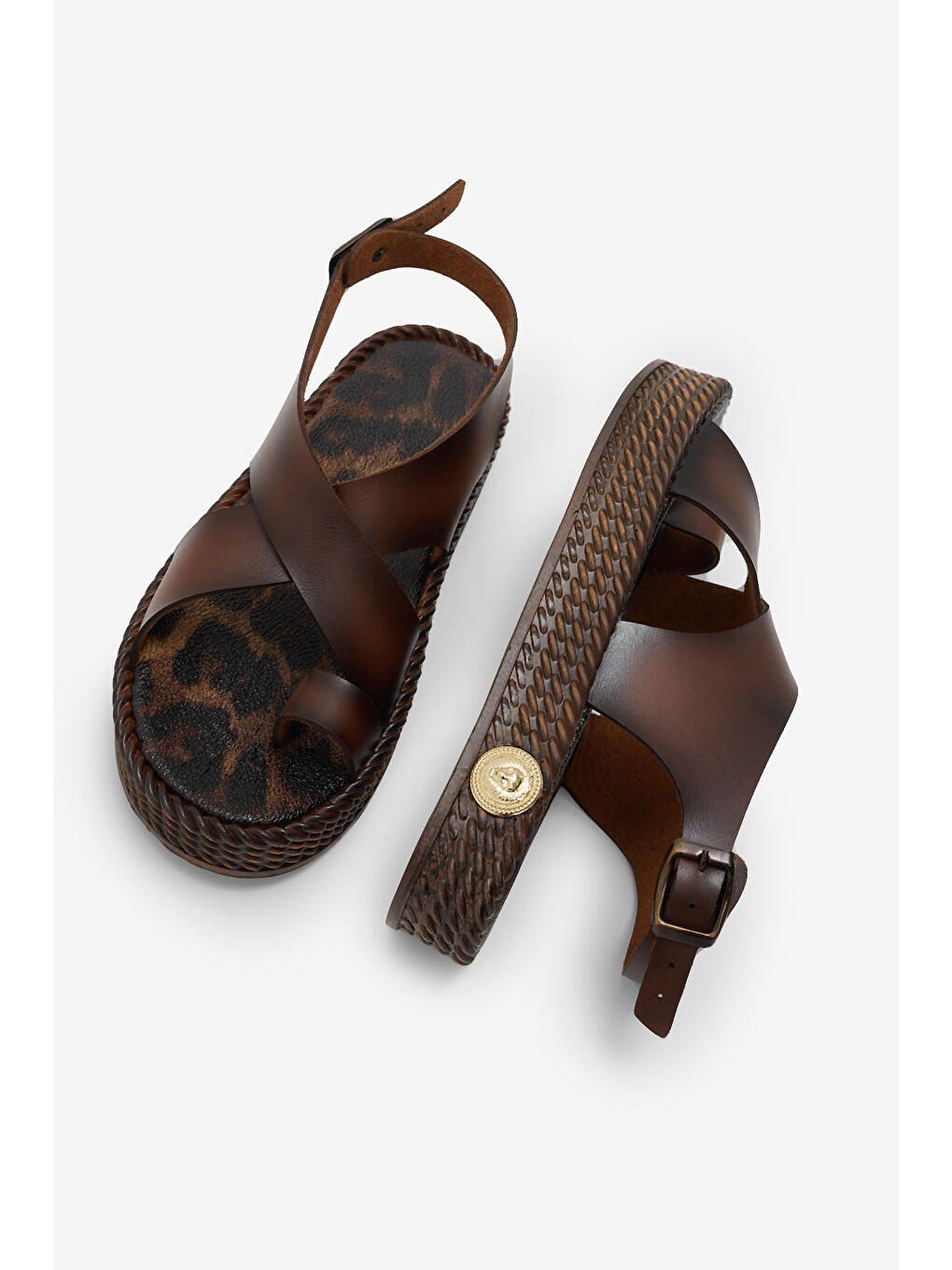 Kahverengi Kadın Taba Poli Taban Rahat Kalıp Çapraz Bantlı Parmak Arası Sandalet-2