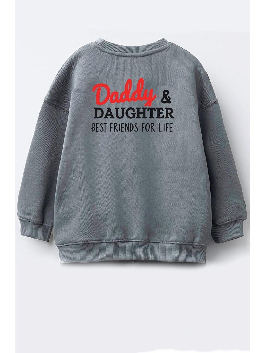 Antrasit Unisex Çocuk Sırt Baskılı 3 İplik Kumaş Pamuklu Sweatshirt