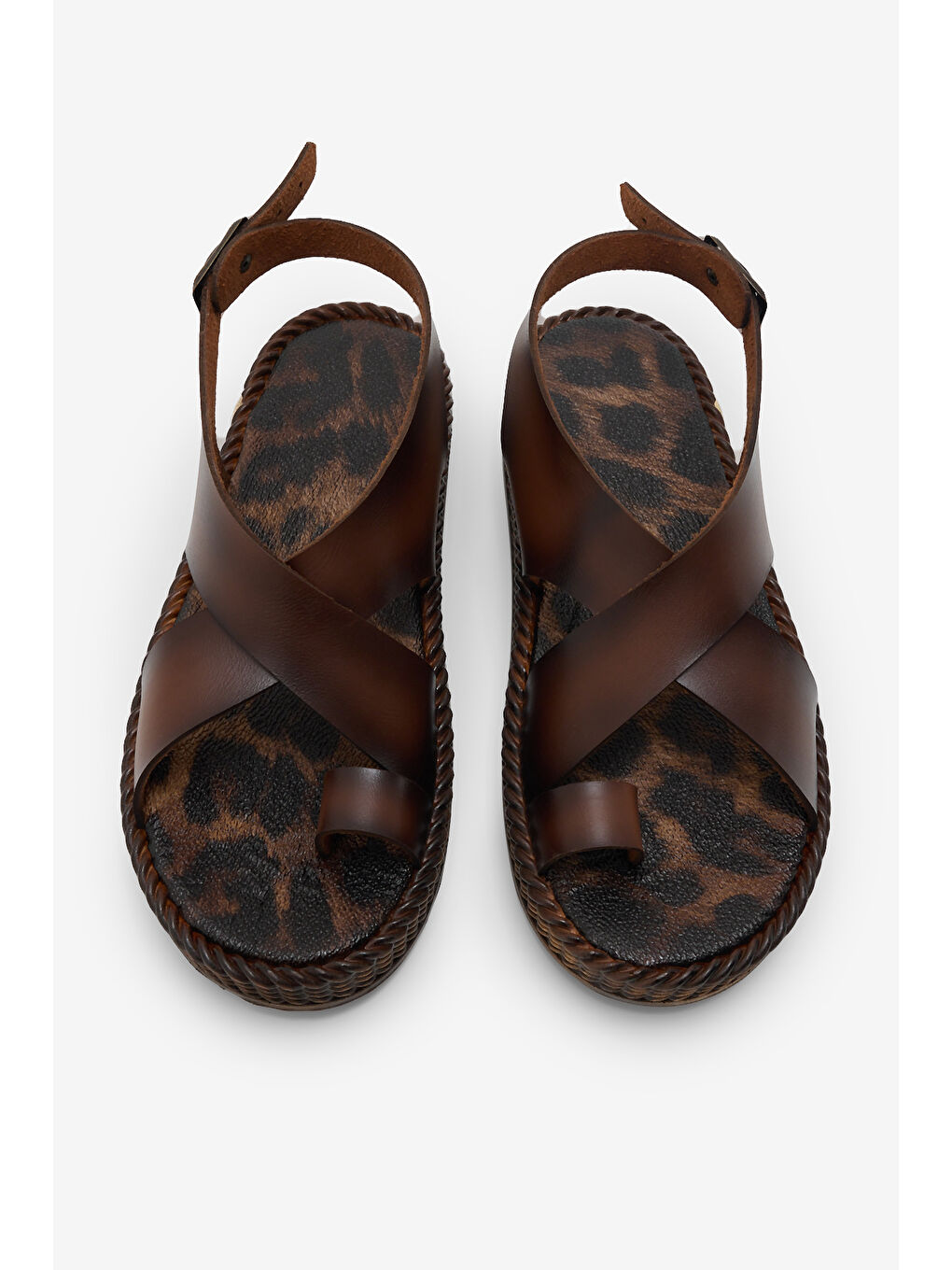 Kahverengi Kadın Taba Poli Taban Rahat Kalıp Çapraz Bantlı Parmak Arası Sandalet-3