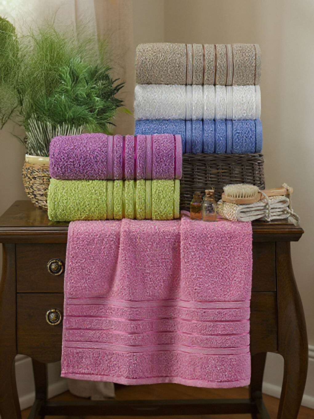 Bordo 6’lı Renkli El Havlu Seti 50x85 cm Kahverengi ve Pastel Tonlar