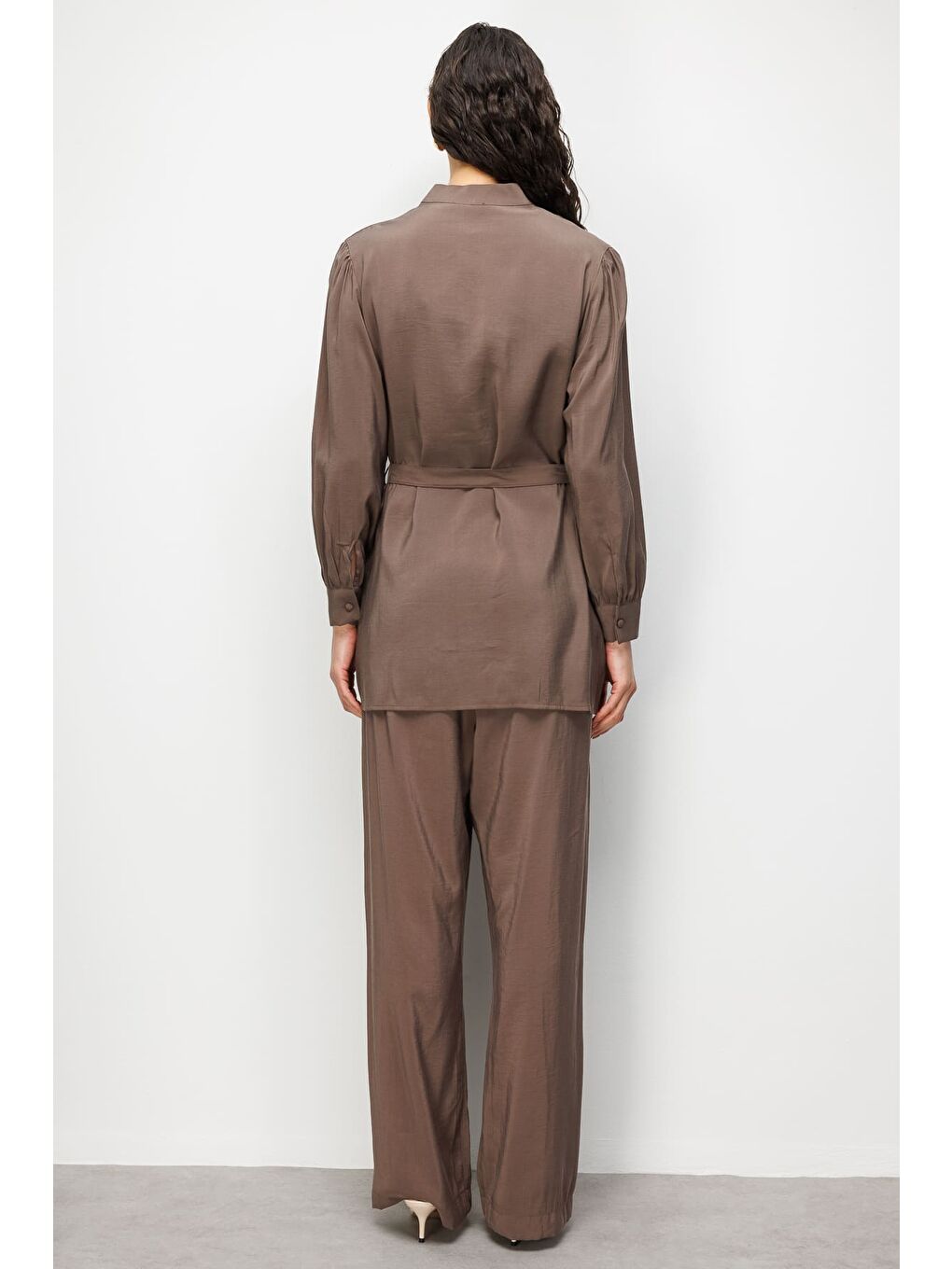 Hakim Yaka Modal Dokulu Kahverengi Tunik-7