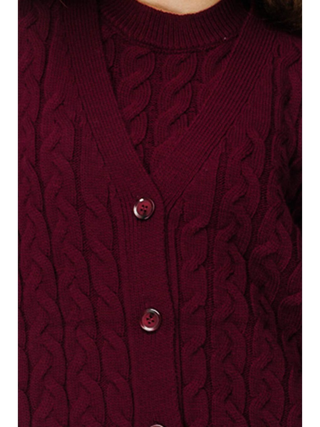 Saç Örgü Triko Bordo Elbise Hırka Takım-3