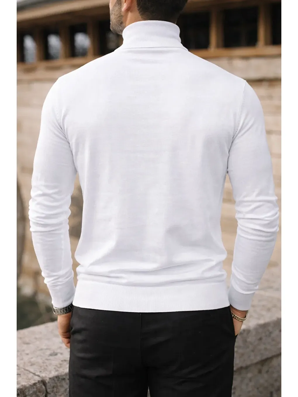 Erkek Trend Kışlık Boğazlı Beyaz Triko Kazak-4