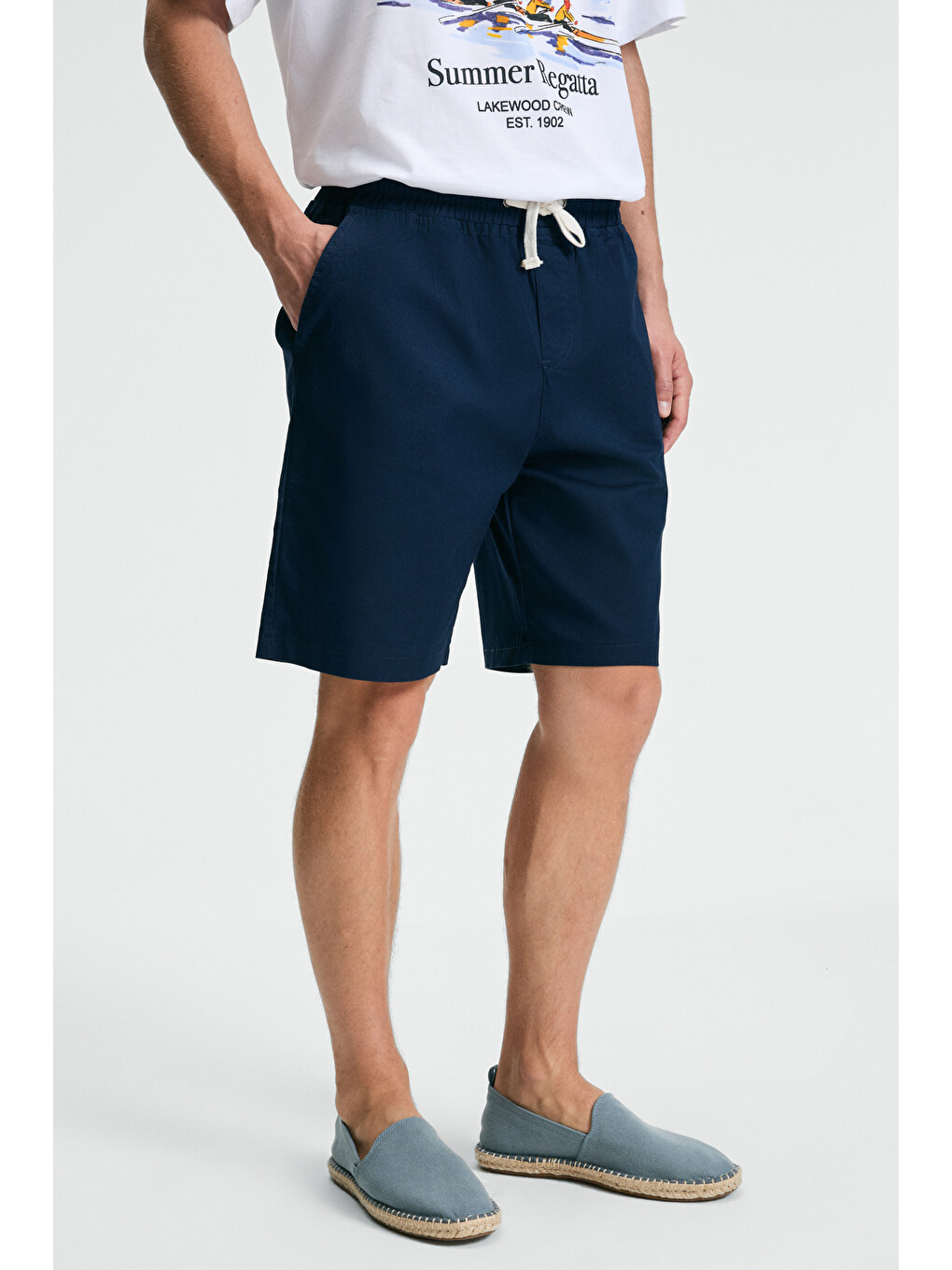 Erkek Elastanlı Yanları Cepli Beli Lastikli Relaxed Fit Lacivert Şort-1