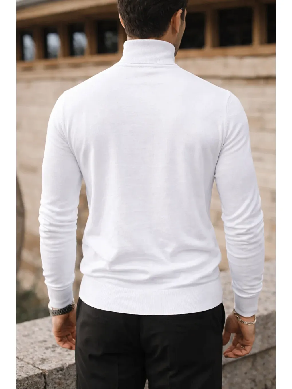 Erkek Trend Kışlık Boğazlı Beyaz Triko Kazak-5