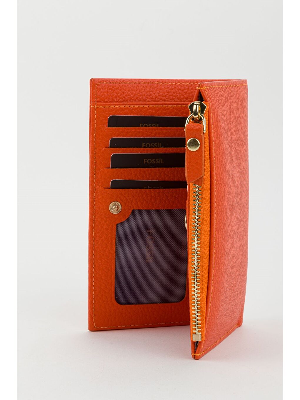 Turuncu Kutulu Hakiki Deri Mürdüm Orta Boy Kadın El Portföyü Kartlık Cüzdan-3