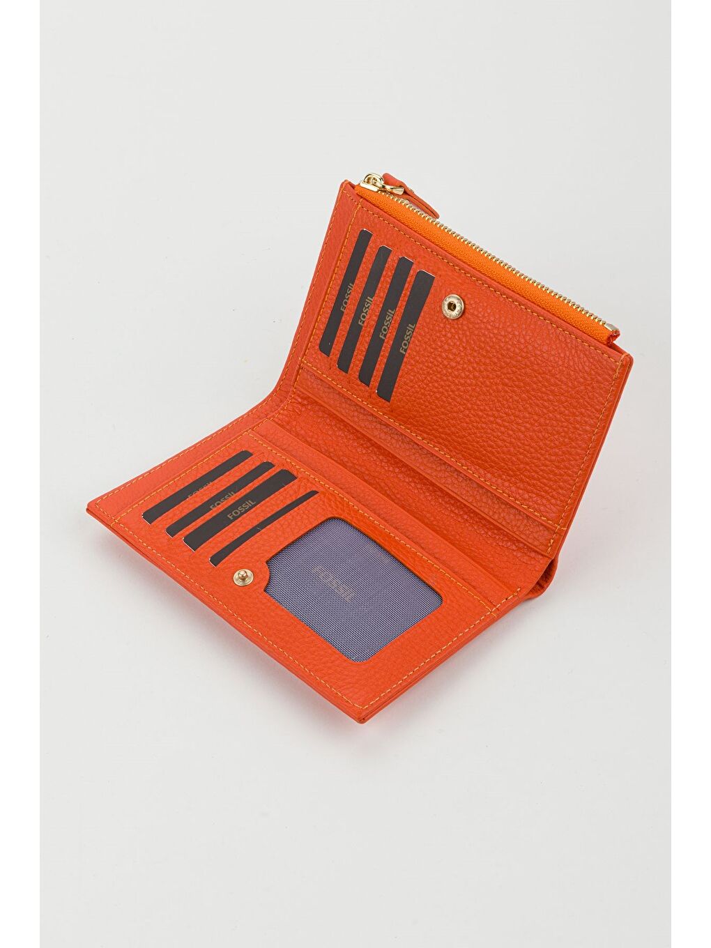 Turuncu Kutulu Hakiki Deri Mürdüm Orta Boy Kadın El Portföyü Kartlık Cüzdan-4