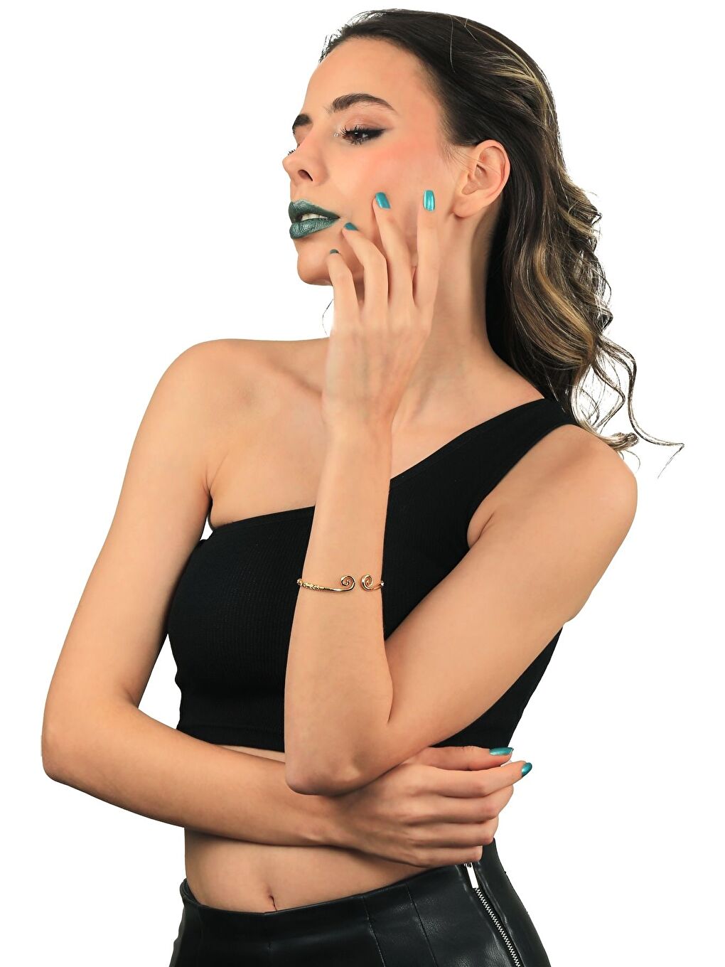 Sarı Kadın Lak Gümüş Renk Kaplama Ayarlanabilir Açık Band Spiral Formlu Bileklik-3