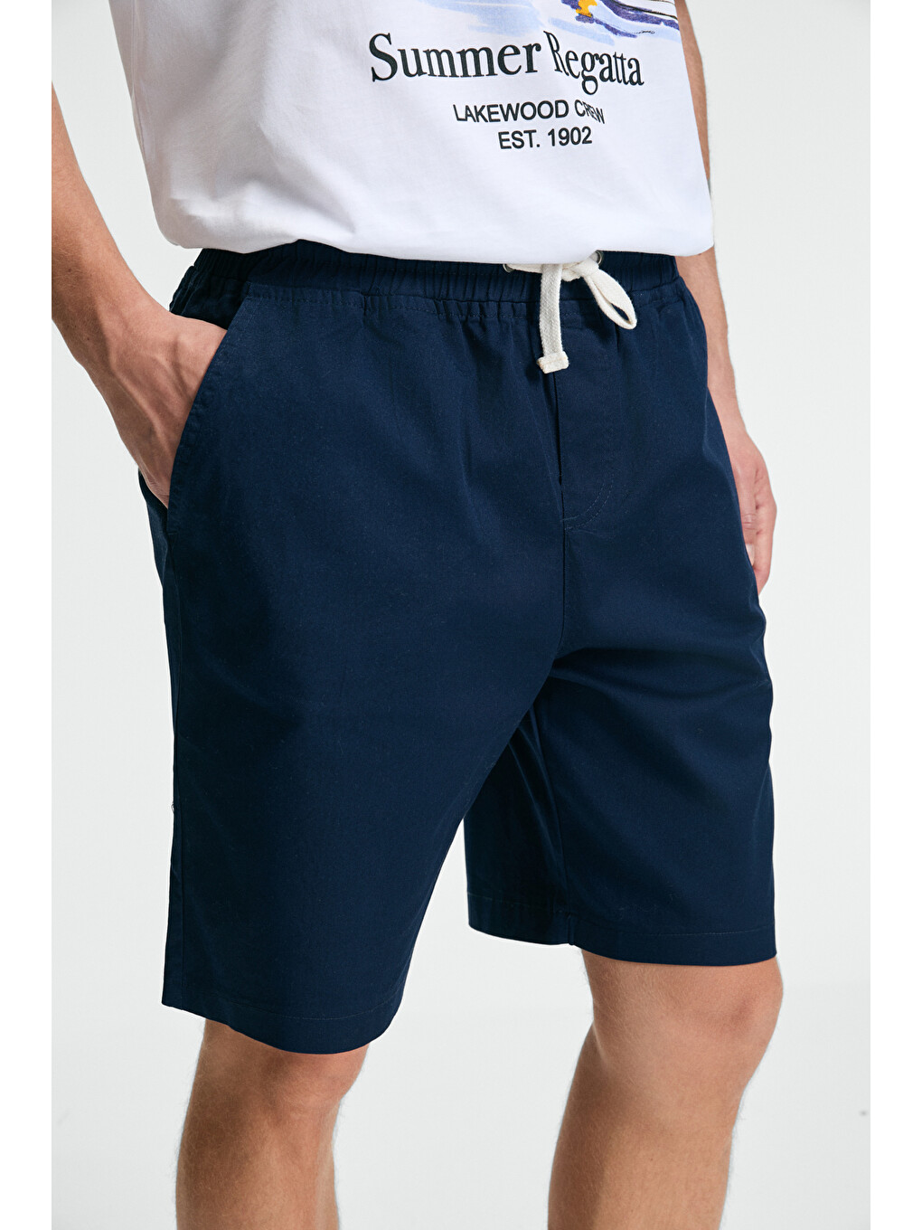Erkek Elastanlı Yanları Cepli Beli Lastikli Relaxed Fit Lacivert Şort-2