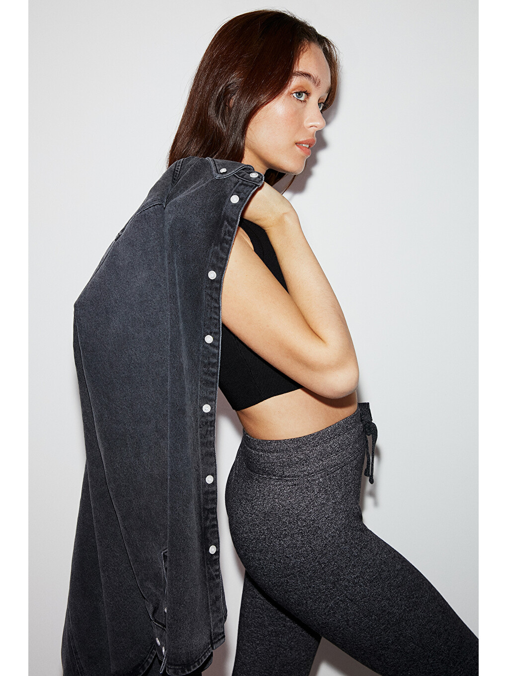 Judy Kadın Slim Fit Beli Lastikli Bağlamalı Basic Antrasit Tayt-4