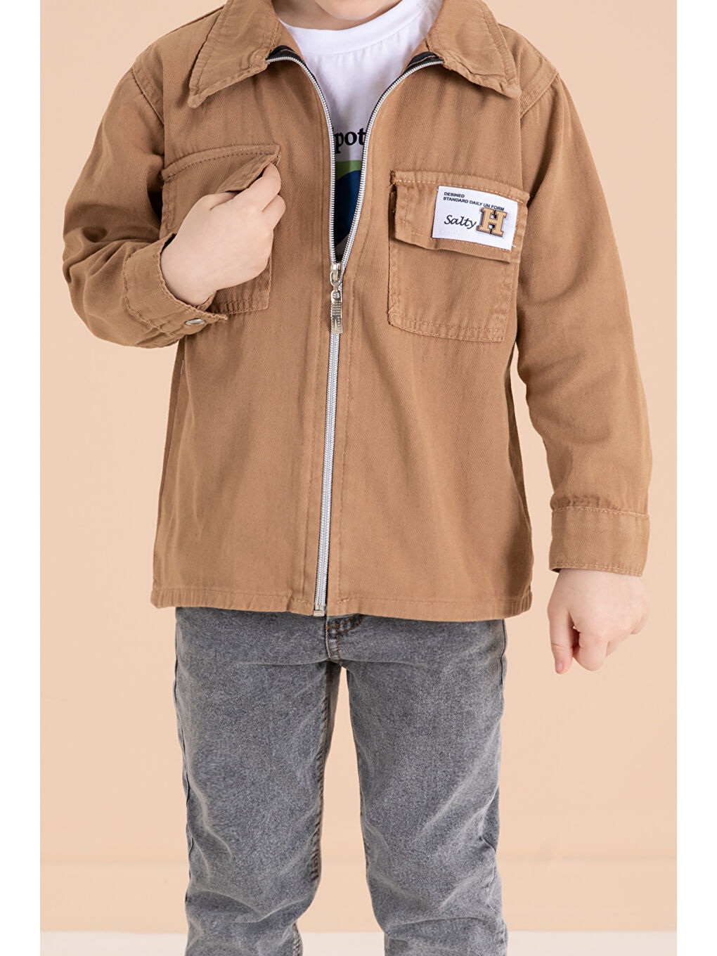 Kahverengi Kahve Fermuarlı Ceketli Tişörtlü Erkek Çocuk 3'lü Alt Üst Takım 19964-1