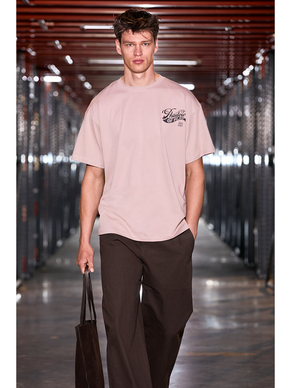 Pembe AMIDIO Erkek %100 Organik Pamuklu Baskı Detaylı Regular Fit Yuvarlak Yaka PUDRA T-Shirt-4