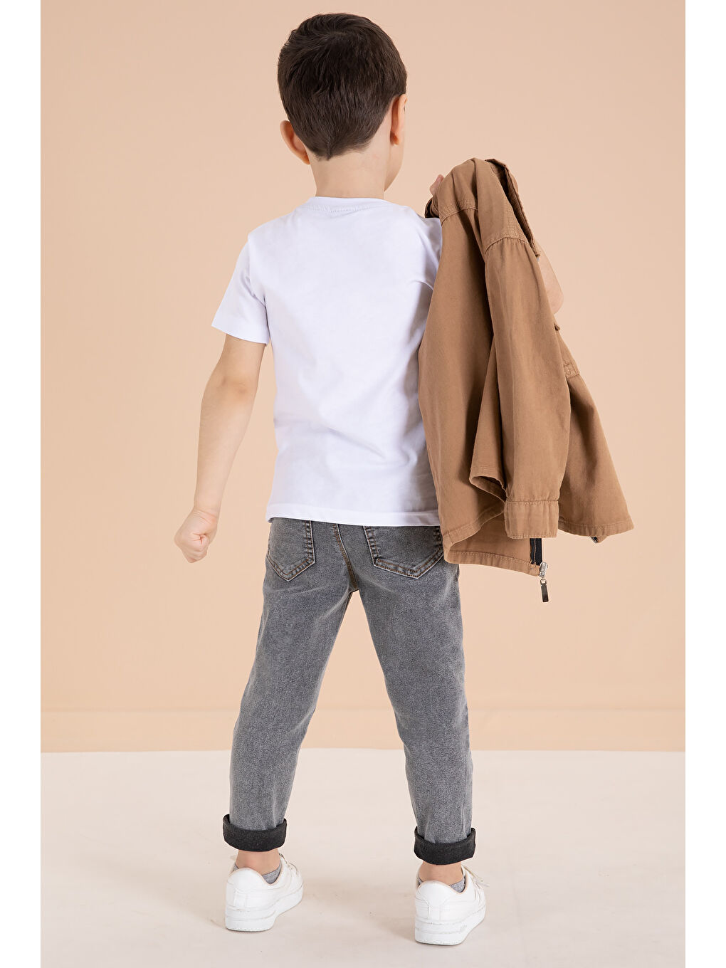 Kahverengi Kahve Fermuarlı Ceketli Tişörtlü Erkek Çocuk 3'lü Alt Üst Takım 19964-3