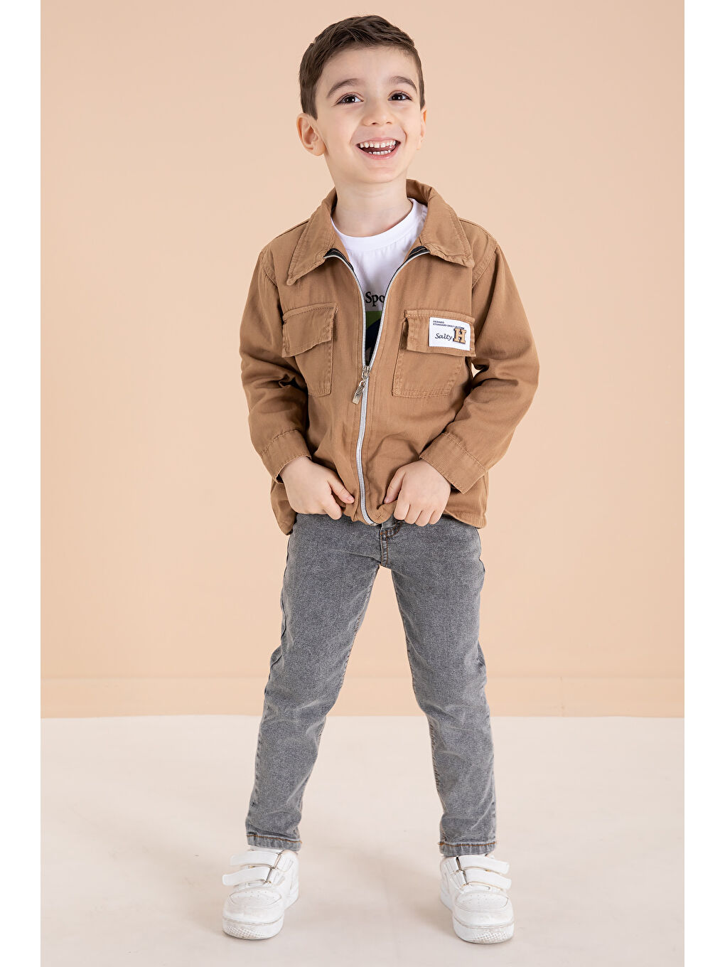 Kahverengi Kahve Fermuarlı Ceketli Tişörtlü Erkek Çocuk 3'lü Alt Üst Takım 19964-4