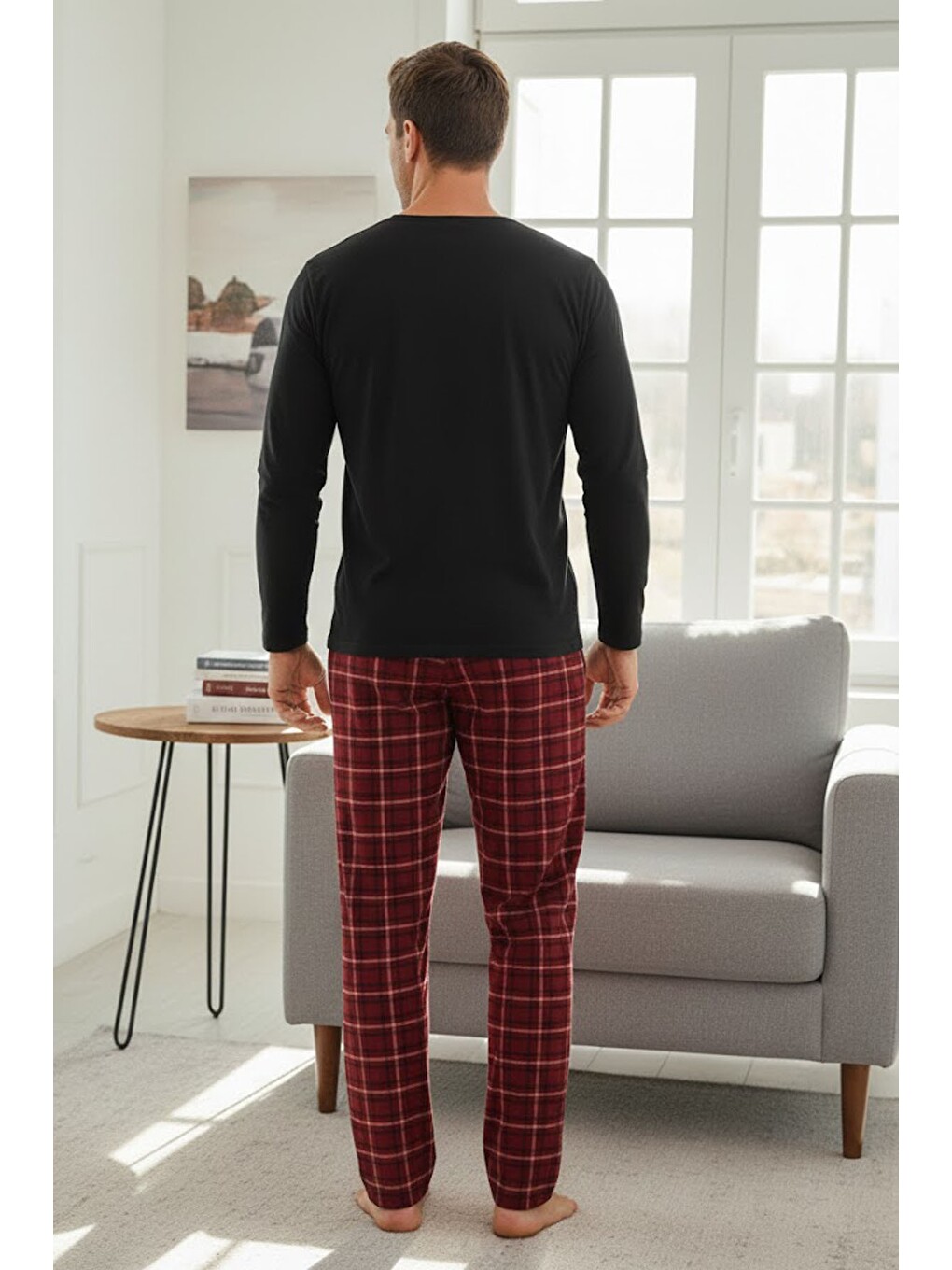 Siyah Deve Baskılı Uzun Kollu Örme Pijama Takım-2