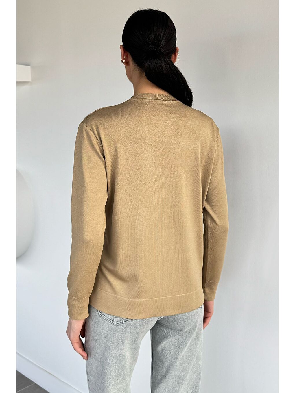 Bej Kadın Tül İşlemeli Triko Hırka (s-m-l-xl Uyumludur)-3