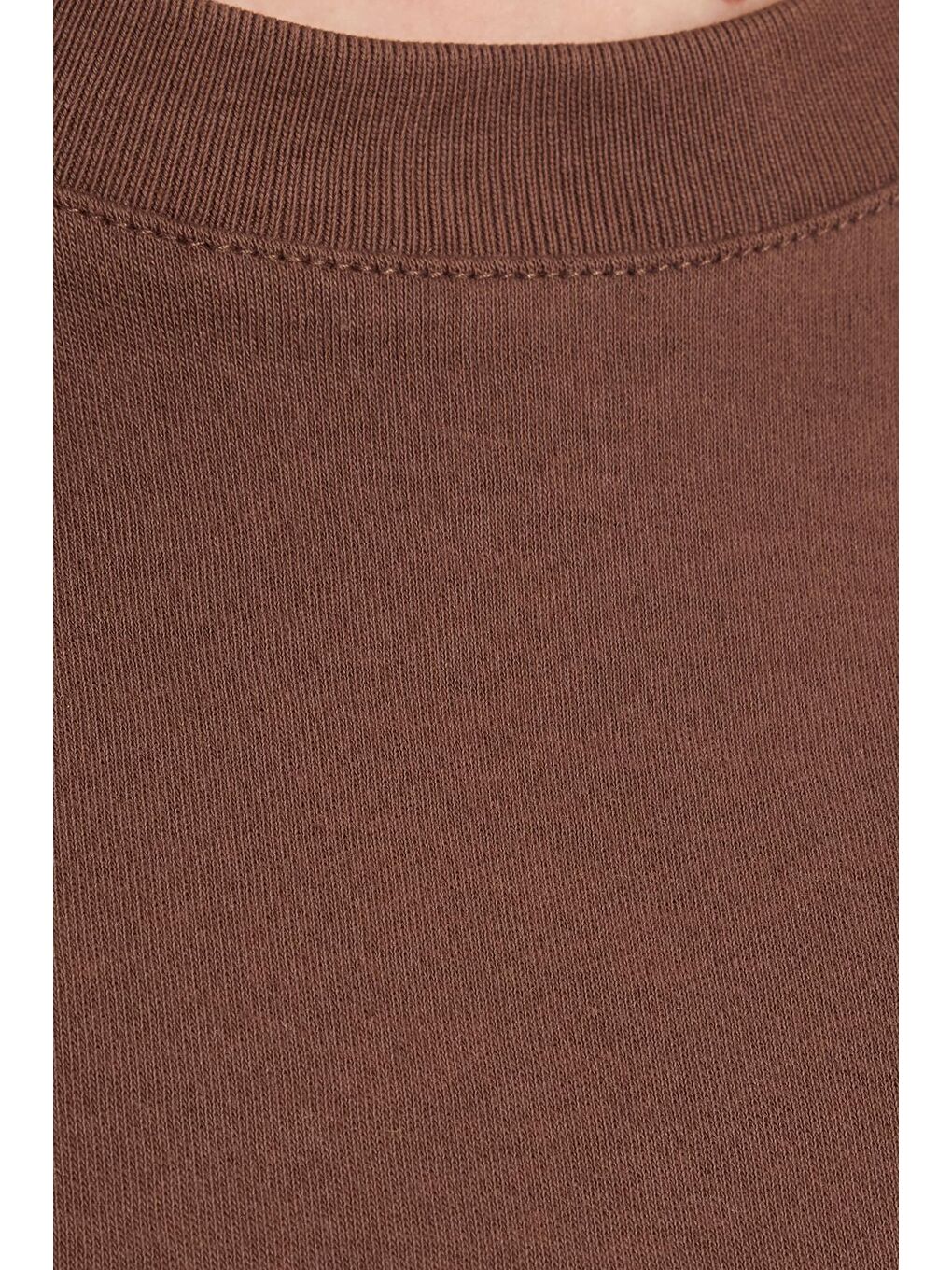 Kadın Relax Fit Rahat Kesim %100 Pamuk Yumuşak Dokulu Hafif Kalın Bisiklet Yaka Kahverengi Tişört-5