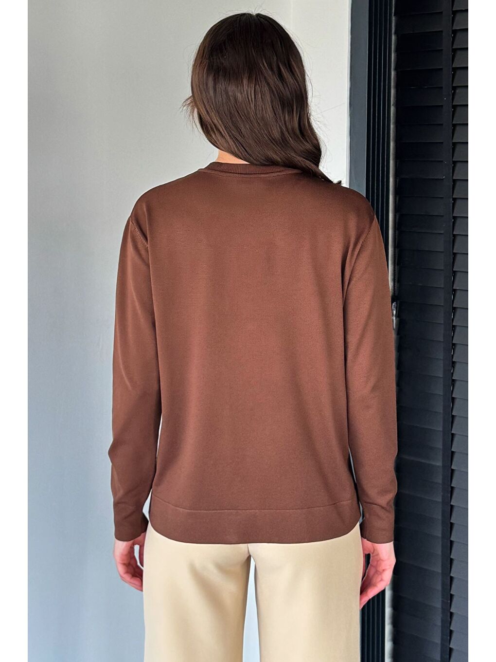 Kahverengi Kadın Tül İşlemeli Triko Hırka (s-m-l-xl Uyumludur)-3