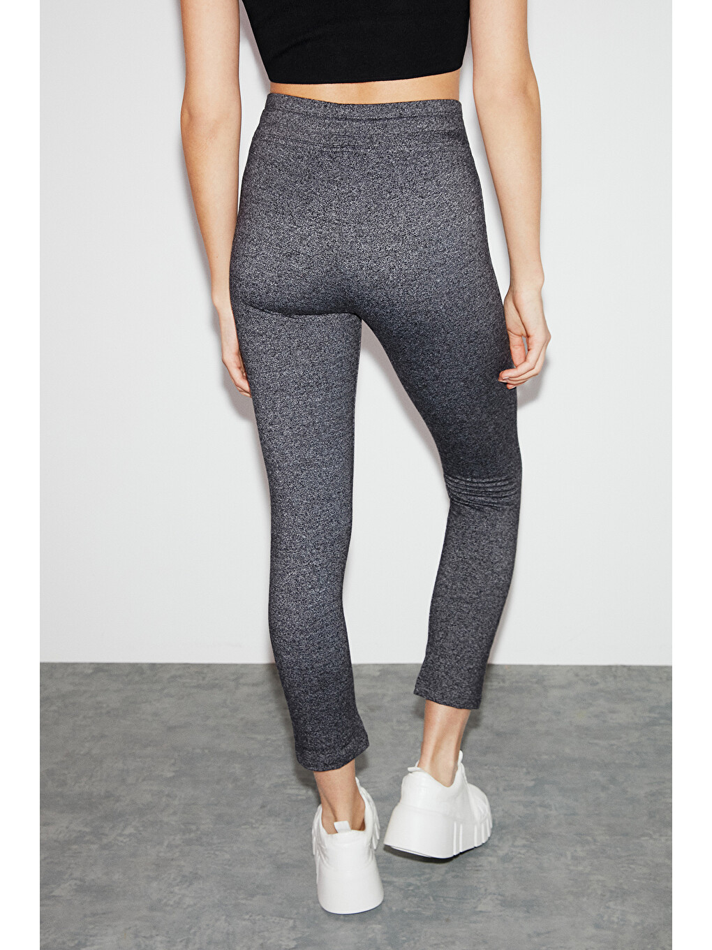 Judy Kadın Slim Fit Beli Lastikli Bağlamalı Basic Antrasit Tayt-6