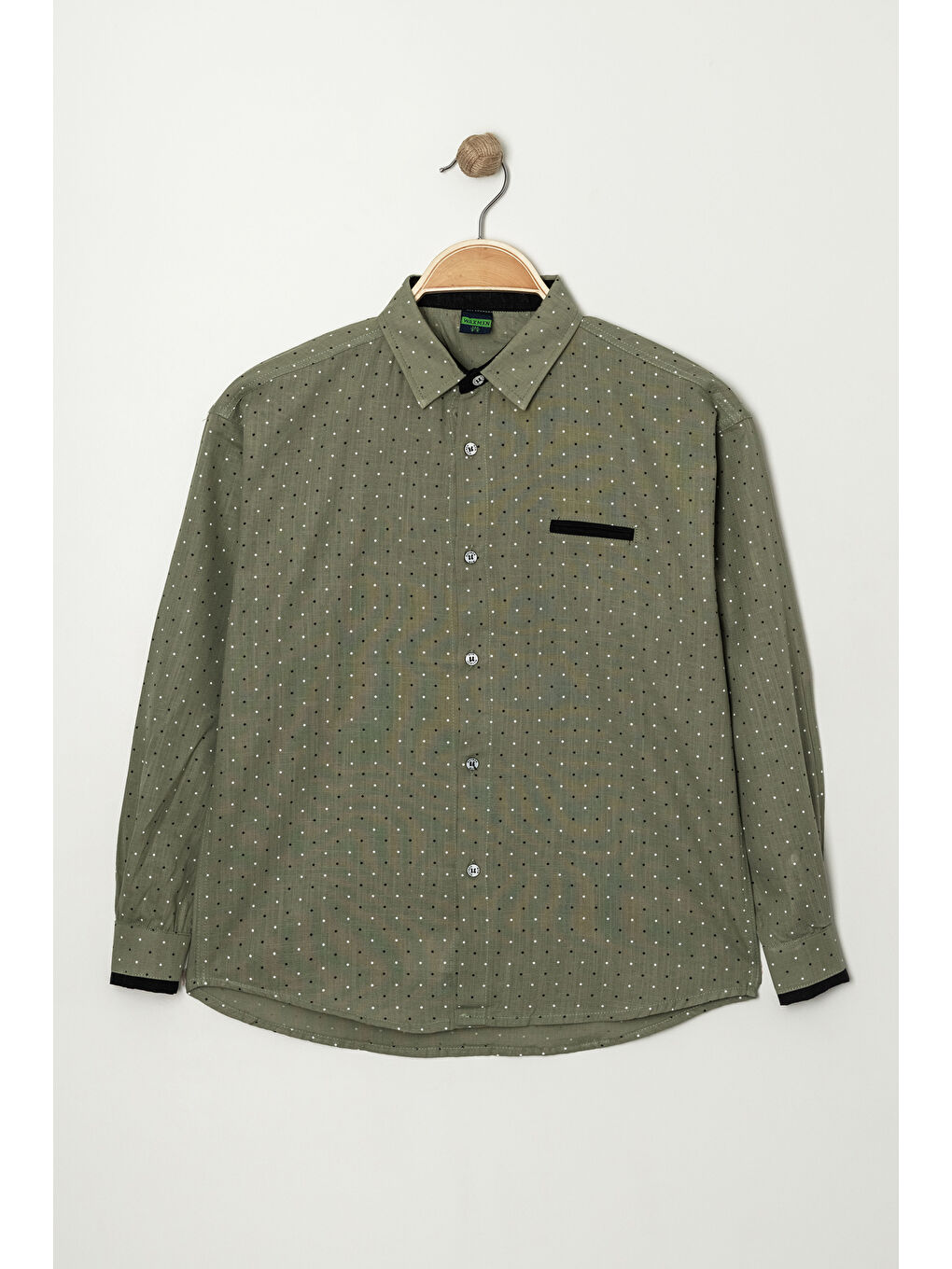 Haki Erkek Çocuk Nokta Baskılı Flam Pamuk Gömlek P1014