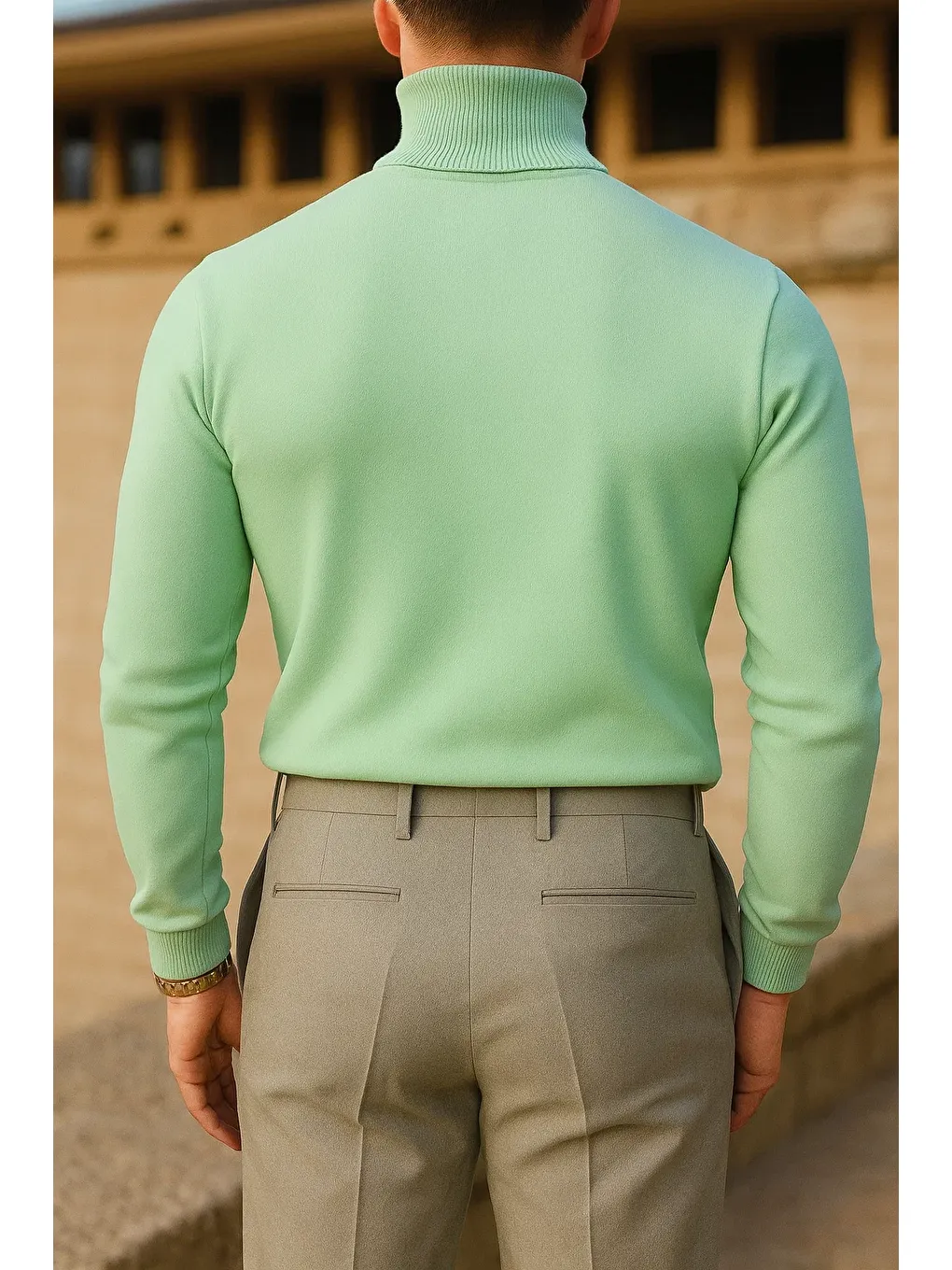 Yeşil Erkek Trend Kışlık Boğazlı Mint Triko Kazak-4